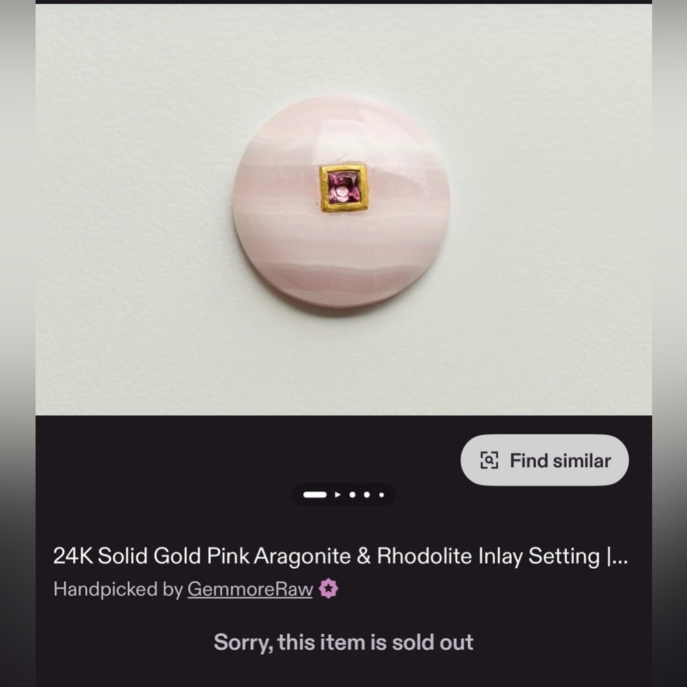 BRAND NEW ~ 18K Pink Aragonite Round Gemstone Pendant with Rhodolite Inlay
